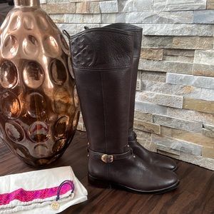 Tory Burch Brown Leather Marlene Riding Boots